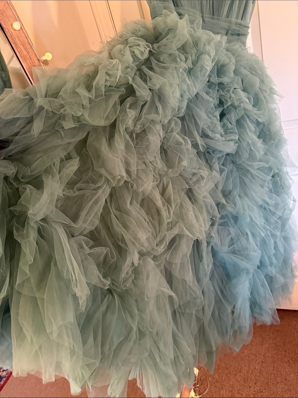 MAC DUGGAL
A-Line Deep-V Ruffled Tulle Midi Dress - Picture 7 of 10